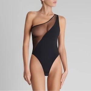 Maison Close Thong Body Nuit Fauve Asymmetrical Black Mesh Bodysuit XL 10 Sexy